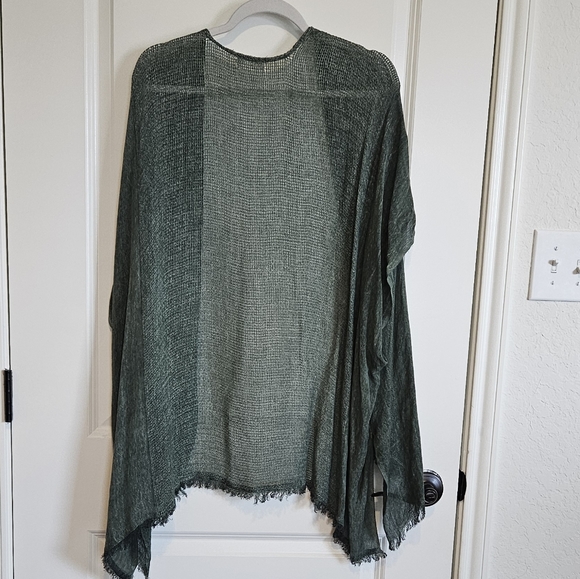 Free People Green Open Knit Open Front Lightweight Short Sleeve Sweater One Size - Picture 4 of 10